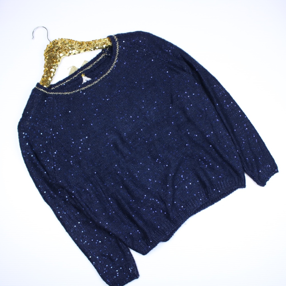 Sequin Embellished Navy Blue Sweater